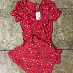 Free People Red Floral Print Mini Dress